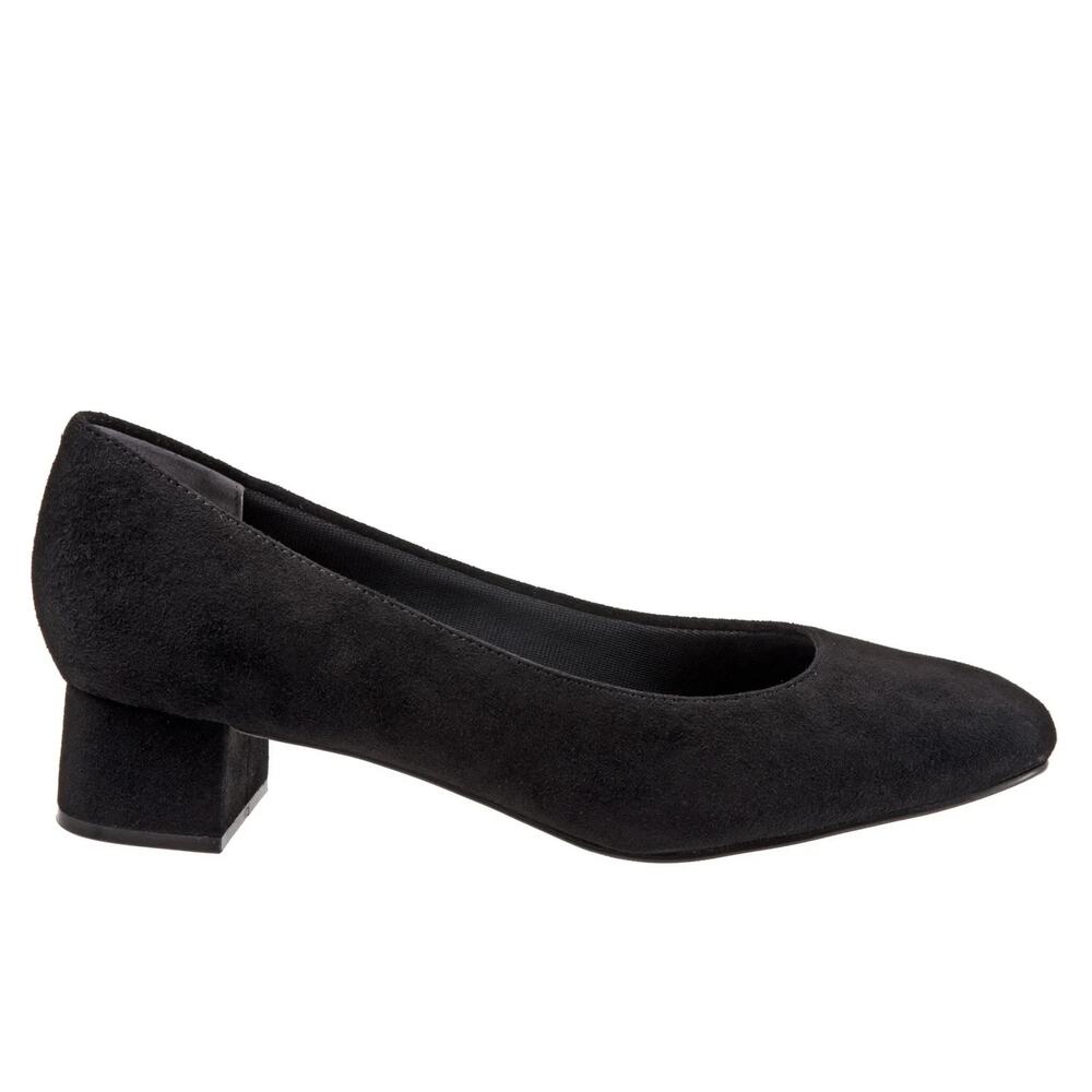 Trotters Lola T1561-003 Womens Black‎ Suede Slip On Pumps Heels Shoes 7.5 Narrow